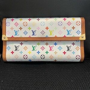 Authentic Louis Vuitton Porte Tresor Long Trifold Wallet. White/Blanc Multicolor